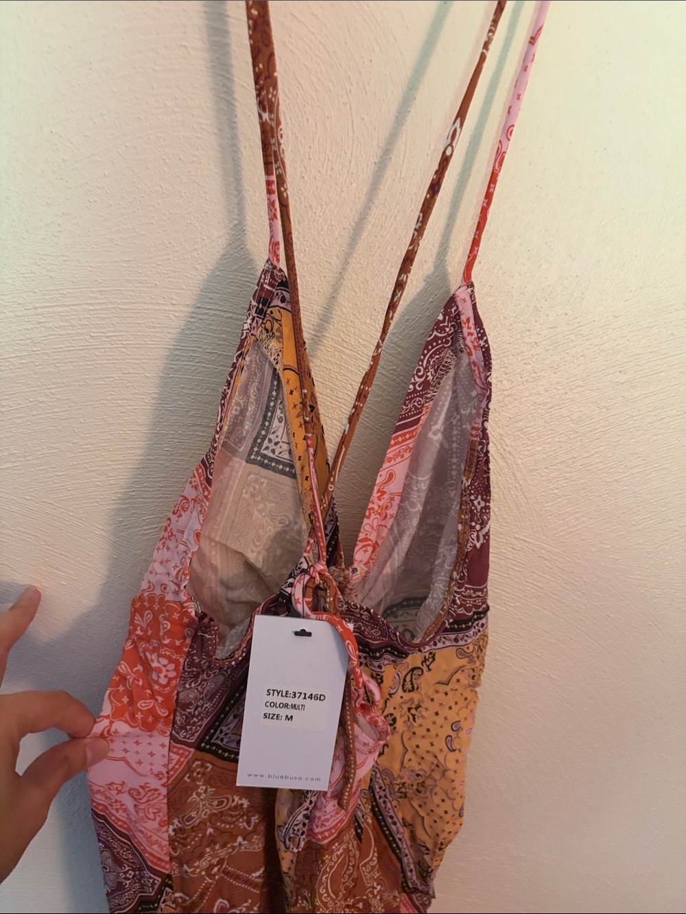 Bohemian Patchwork Slip Dress with Fringe - Rust, Pink & Mustard - Picture 3 of 6